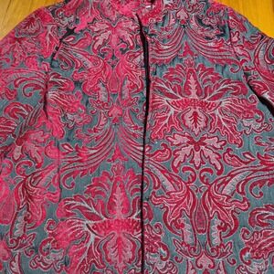 Erin London Women's PL Red Gray Jacquard‎ Buttonless Jacket Blazer